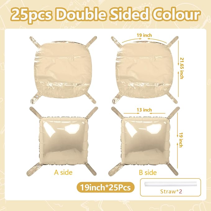 NISOCY 25PCS Beige Sand White Square Foil Balloons Wall Backdrop | Double Sided - Image 2