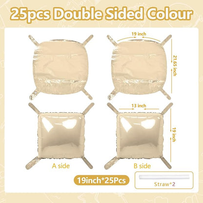 NISOCY 25PCS Beige Sand White Square Foil Balloons Wall Backdrop | Double Sided - Image 2
