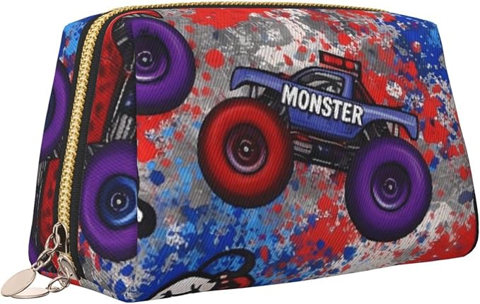 Monster Truck Car Grunge Leather Makeup Bag Cosmetic Pouch Portable Travel - Image 2