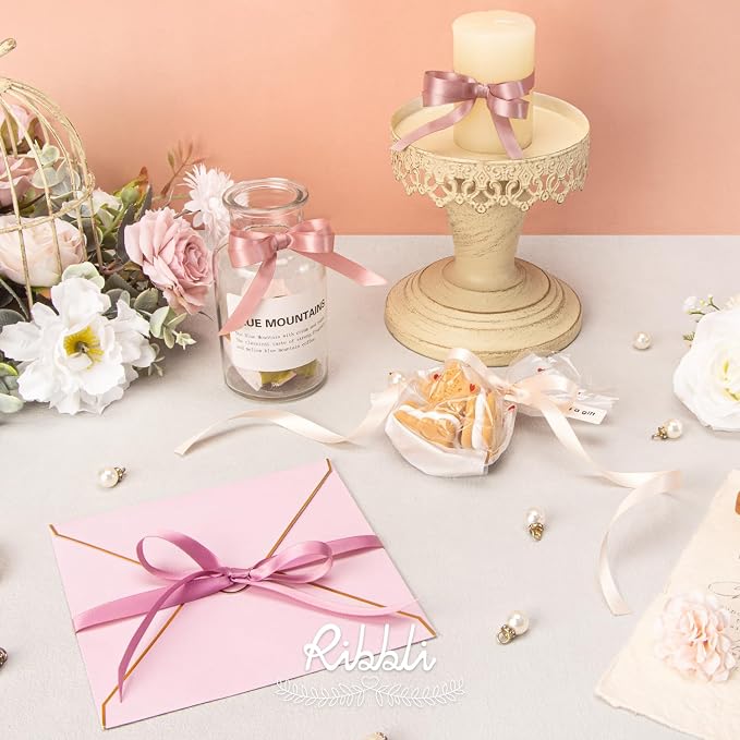 Ribbli Dusty Rose Satin Ribbon 3/8 Inch x 4 Rolls Total 40 Yards- Champagne - Image 5
