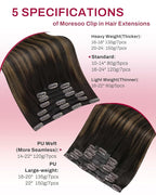 Moresoo Seamless Clip in Hair Extensions Human Hair Balayage Seamless Clip in Human Hair Extensions Ombre Dark Brown with Chestnut Brown 7pcs 120g 18 Inch