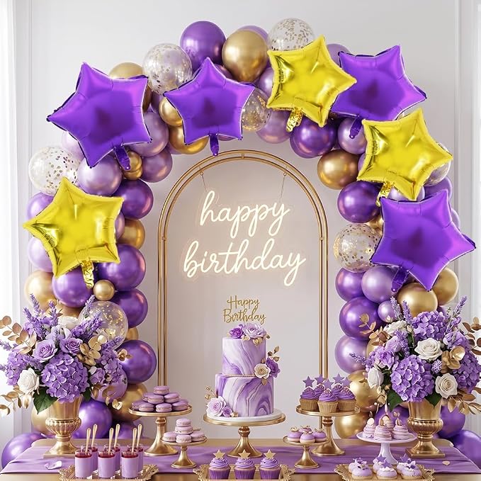 TONIFUL 15 Pack Purple and Gold Star Foil Balloons | 18 Inch Mylar Star Balloons - Image 4