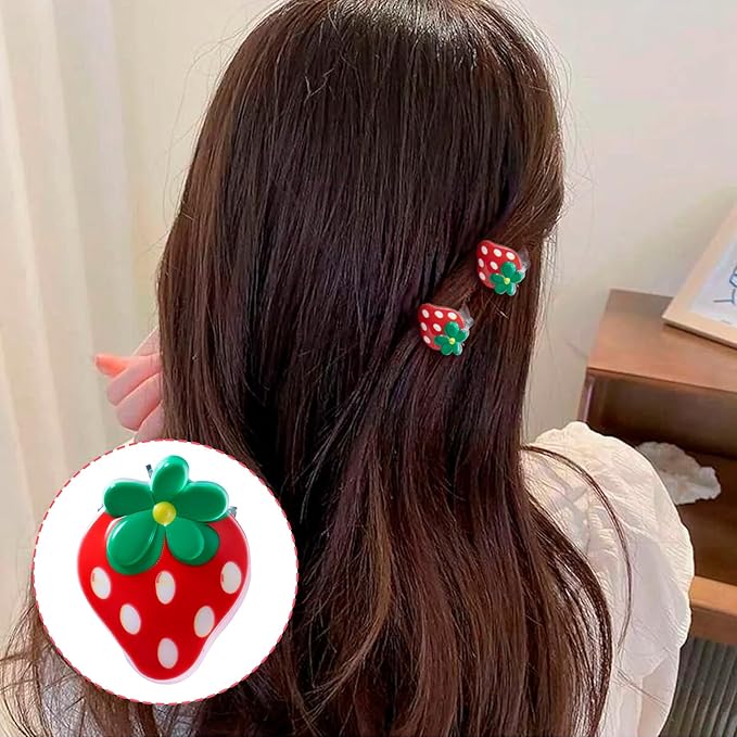20pcs Mini Strawberry Clips for Women, Small Strawberry Hair Claw Clips, Non-Slip Cute Jaw Claw Hair Barrette Fruit Accessories for Long Short Thin Thick Curly Straight Hairstyles- Red