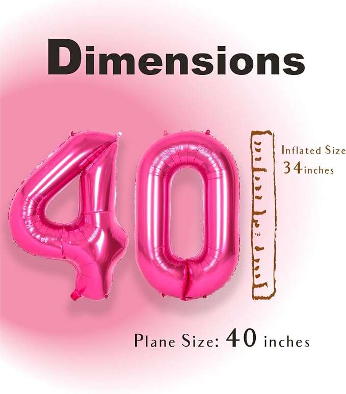 SUWEN 40 Inch Large Hot Pink 40 Balloon Numbers Big Foil Helium Number Balloons - Image 4