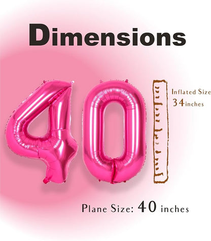 SUWEN 40 Inch Large Hot Pink 40 Balloon Numbers Big Foil Helium Number Balloons - Image 4