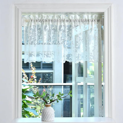 FINECITY Ivory Floral Lace Valance Curtain - Image 2