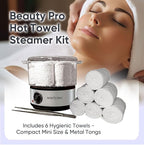 Pro Beauty - Hot Towel Warmer for Spa - Professional Towel Steamer Kit - Facial Esthetician Equipment, Massage Salon Supplies, Metal Tongs Included, 6 Hygienic Towels - Compact Mini Size