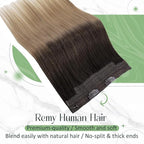 RUNATURE Invisible Wire Hair Extensions Real Human Hair, 20 Inch 100g Transparent Fish Line Human Hair Extensions Brown Ombre Natural Hair, #2/6/18 Dark Brown to Chestnut Brown and Ash Brown