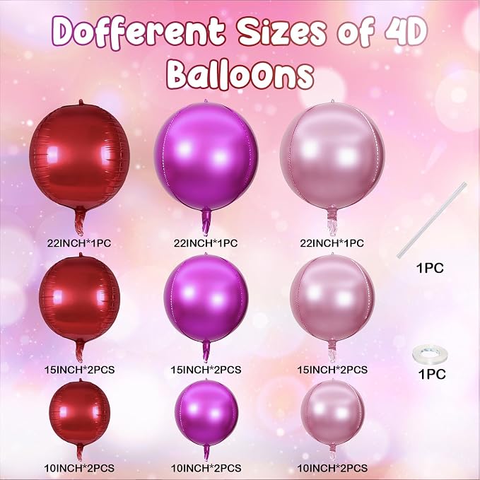 HILAVO 15PCS Red Pink Round Foil Balloons - Image 2