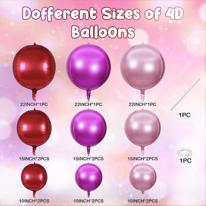 HILAVO 15PCS Red Pink Round Foil Balloons - Image 2