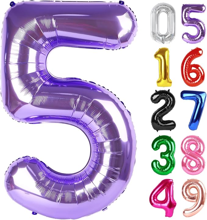 Purple Number 5 Balloon 40 Inch, 5th Birthday Party Decorations Men Women | by IWERP