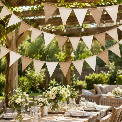 G2PLUS Pre-Strung Burlap Pennant Banner, 39Ft Linen Triangle Flag Bunting - Image 5