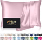 Silk Pillowcase for Hair and Skin, Mulberry Silk Pillow Cases Standard Size, Anti Acne Cooling Sleep Both Sides Natural Silk Satin Pillow Covers with Hidden Zipper, Gifts for Women Men, Light Pink