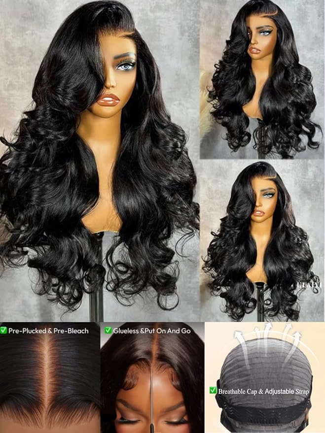 KLAIYI Wear And Go Glueless Wig Bye Bye Knots 13x4Precut Lace Front Wigs Human Hair Loose Body Wave Wig Pre Bleached Pre Everything Pre Plucked with Baby Hair 3S Ready to Wear Beginner Friendly 26Inch