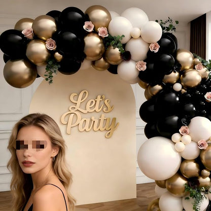 Black Gold Sand White Balloon Garland Arch Kit 143Pcs Sand White Black Chrome - Image 5