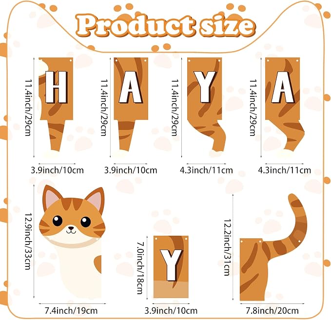 Cat Happy Birthday Banner Orange Cat Banner Bunting Flag Garland Party - Image 6
