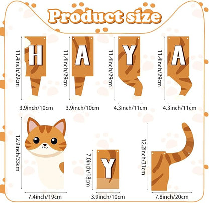 Cat Happy Birthday Banner Orange Cat Banner Bunting Flag Garland Party - Image 6