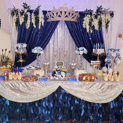 Poise3EHome 2ft x 8ft Blue Sequin Photography Backdrop Curtains 2 Panels - Image 2