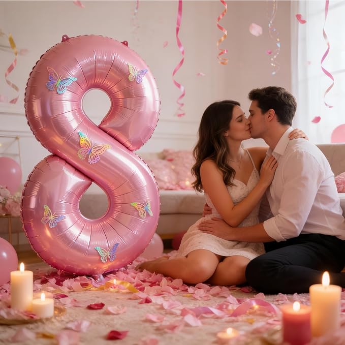 40 Inch Number Balloon Pink Large Mylar Foil Pink Number Balloons and Butterfly - Image 4