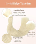GOO GOO Invisi Edge Tape in Hair Extensions Human Hair, 60A Platinum Blonde 20pcs injected with 20pcs classical tape ins, 14inch 100g, Virgin Remy Hair, Natural Look
