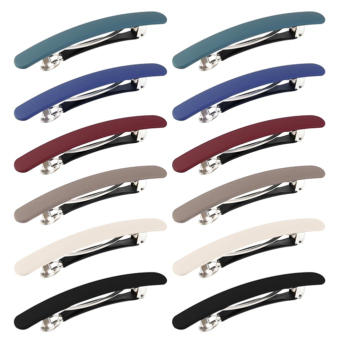 12PCS Hair Barrettes for Women, 6 Colors Thick Medium Hair Barrette Clips, Flat Hair Pins Strong Hold Vintage Hair Clips, French Hair Barrette Clip for Women Girls