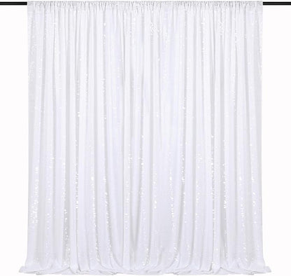 Sequin Backdrop Curtains 10ft x 10ft White Background Drapes | Giltter Curtains by QueenDream