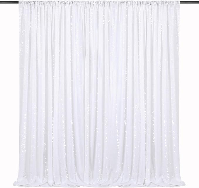 White Sequin Backdrop Curtain 7ft x 7ft Party Backdrop by QueenDream