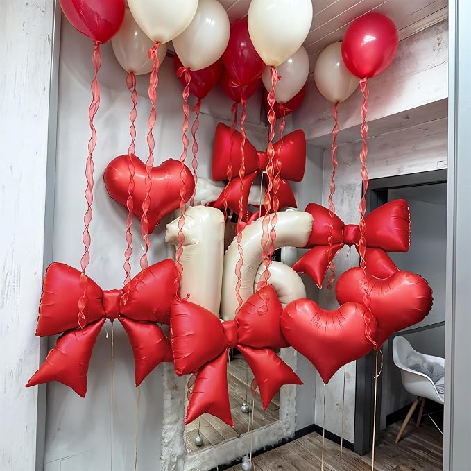 Red Bow Balloons 38 Inch, Giant Red Bowknot Foil Mylar Coquette Party - Image 6