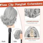 KooKaStyle Ponytail Extension, 10" Short Claw Clip in Pony Tails Hair Extensions Curly Wavy Synthetic Drawstring Halloween Hairpieces for Women(Light Sliver Grey)