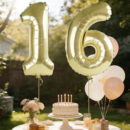 40 Inch Number 16 Balloons for 16th Birthday Party Decorations, 0-100 Champagne - Image 3