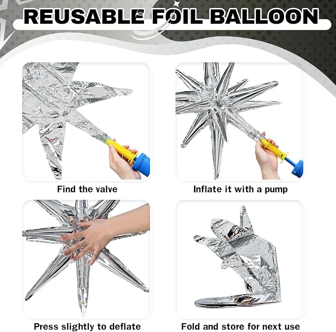 HILAVO 6PCS Silver Black Star Balloons, 22Inch Large Star Balloon Foil Balloons - Image 8