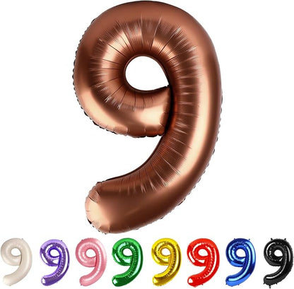 40 Inch Number 9 Balloon, Coffee Brown Birthday Decorations by Mluchee