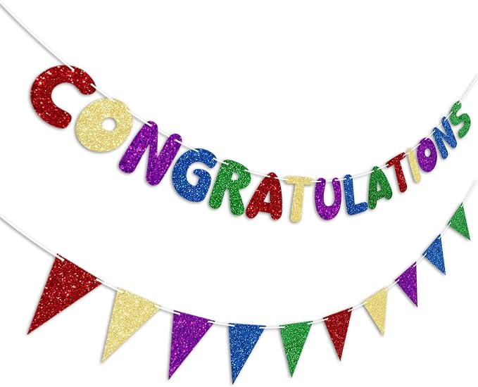 Multicolor Congratulations Banner Prestrung Glitter Congrats Banner by Blopee