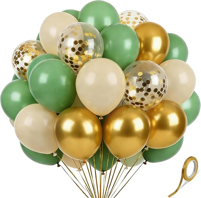 Green Gold Balloons 60Pcs 12 Inch Confetti Latex Balloon Set by Kelfuoya