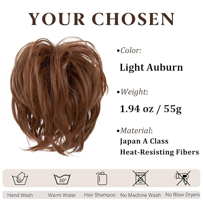 SARLA Messy Hair Bun Hair Pieces Curly Synthetic Updo Fake Scrunchies Ponytail Extension for Women Light Auburn 1PCS