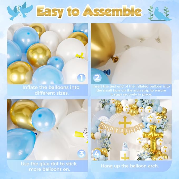 First Communion Blue Balloons Arch Kit 160Pcs, Baptism God Bless Balloon - Image 3