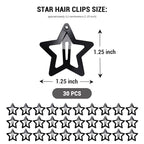 30 Pcs Metal Star Hair Clips 2000s Y2K Snap Barrettes 1.25 In Non Slip Star Hair Accessories for Women,Matte Black