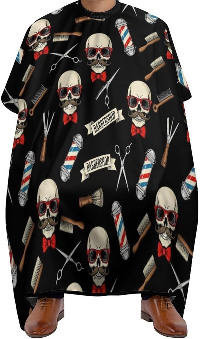Salon Haircut Capes Cool Funny Skull Tools Vintage Barber Shop Hair Dress Apron Cloak, Adjustable Hairdresser Apron for Hairstylists, Easy Clean