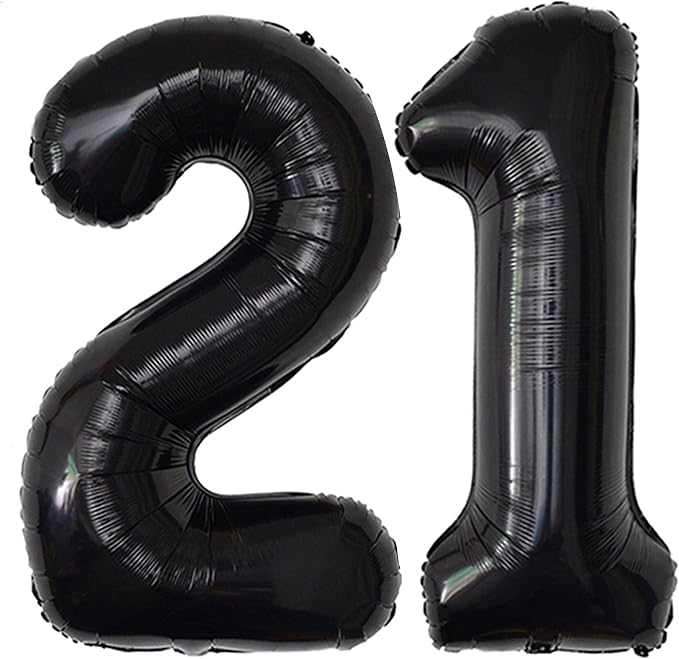 Jonhamwelbor 21 Number Balloons Black Big Giant Jumbo Big Large 21 Foil Mylar by Jonhamwelbor