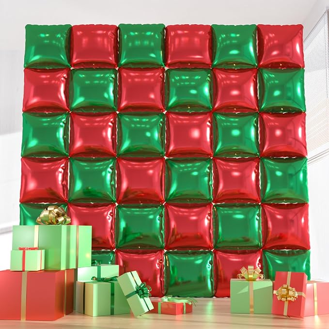 36pcs Red and Green Square Foil Balloons Kit by ZizasAry