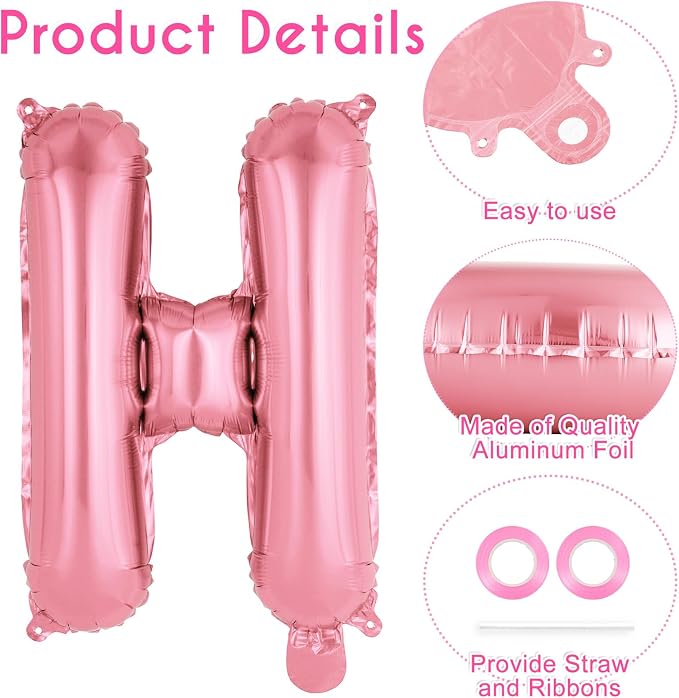 52 Pcs Pink Letter Balloons, 16 Inch Foil Alphabet Letter Balloons, Letter A-Z - Image 5