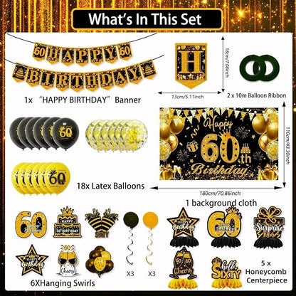 Mxdfafa 39Pcs Black Gold Glitter 60th Birthday Decorations Kit, 60th Bday Party - Image 3