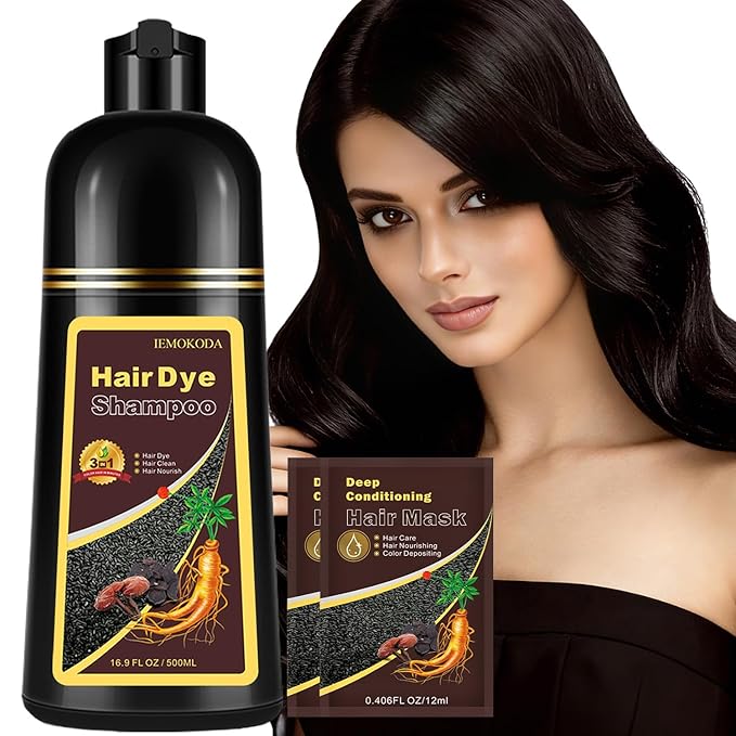 Instant Black Tea Hair Dye Shampoo for 100% Gray Hair Coverage, Natural Herbal Hair Color Shampoo Hair Dye, 3 in 1 Coloring & Care Formula Lasts 3-4 Weeks, Easy & Quick to Use for Women Men, 500ML