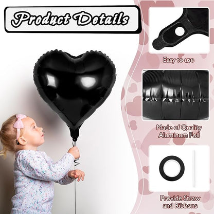 12 Pcs Black Heart Balloons, 18 Inch Heart Foil Balloons Love Balloon Valentine - Image 5