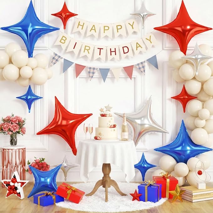 Blue Red Star Balloons, 26 Inch and 10 Inch Red Blue Stars Shaped Balloon - Image 6
