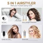 Blow Dryer Brush 5 in 1, Negative Ion Hair Dryer Brush Set Upgrade Hot Air Brush Air Styler Curling Wrap Air Curler, Curling Iron Hair Styling Tools As A Gift for Straight/Curl/Drying/Smoothing