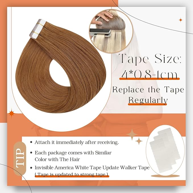 Full Shine Remy Tape Hair Extensions Real Human Hair Color 330 Copper Brown Double Sided Tape in Extensions Human Hair 12Inch Short Invisible Skin Weft 30Gram Natural Straight for Party 20Pcs