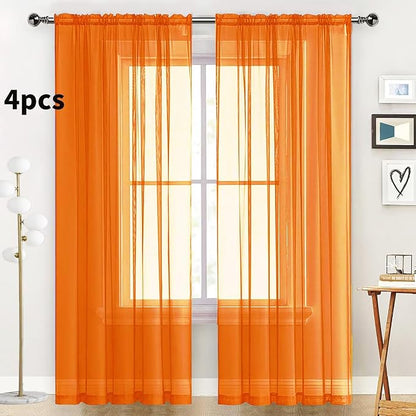 SpaceDresser Orange Sheer Curtains 4 Panels Rod Pocket Semi-Sheer Curtain 108 - Image 2