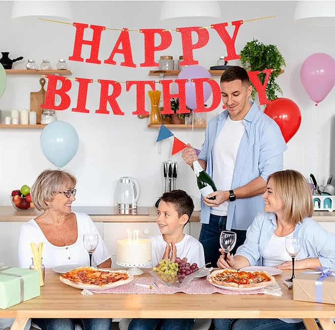 Red Glitter Birthday Party Banner - Image 3