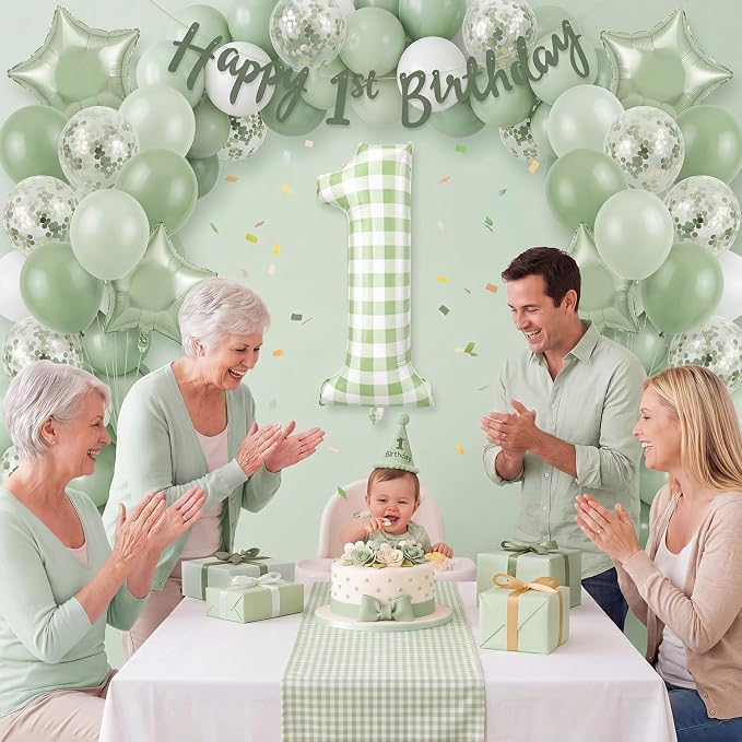 Jenaai 40 Inch Gingham 1st Balloon Large Number 1 Plaid Balloons - Image 4